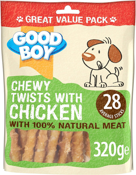 Good Boy - Chewy Twists With Chicken - Dog Treats - Made With 100% Natural Chicken Breast Meat - 320 Grams - Gluten Free Dog Treats (Case Of 3)