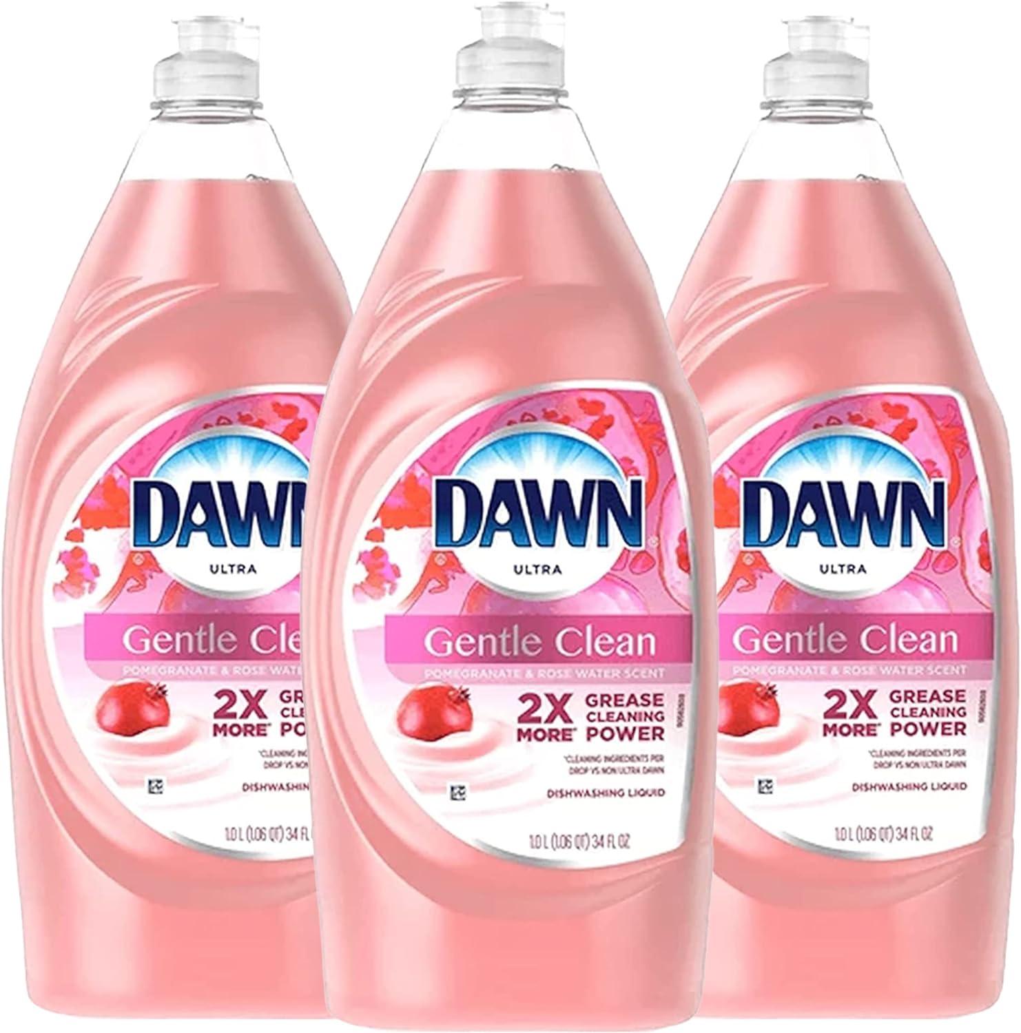 Dawn Ultra Gentle Clean Dishwashing Liquid Dish Soap, Pomegranate and Rose Water Scent, 34 Fl Oz (Pack of 3)