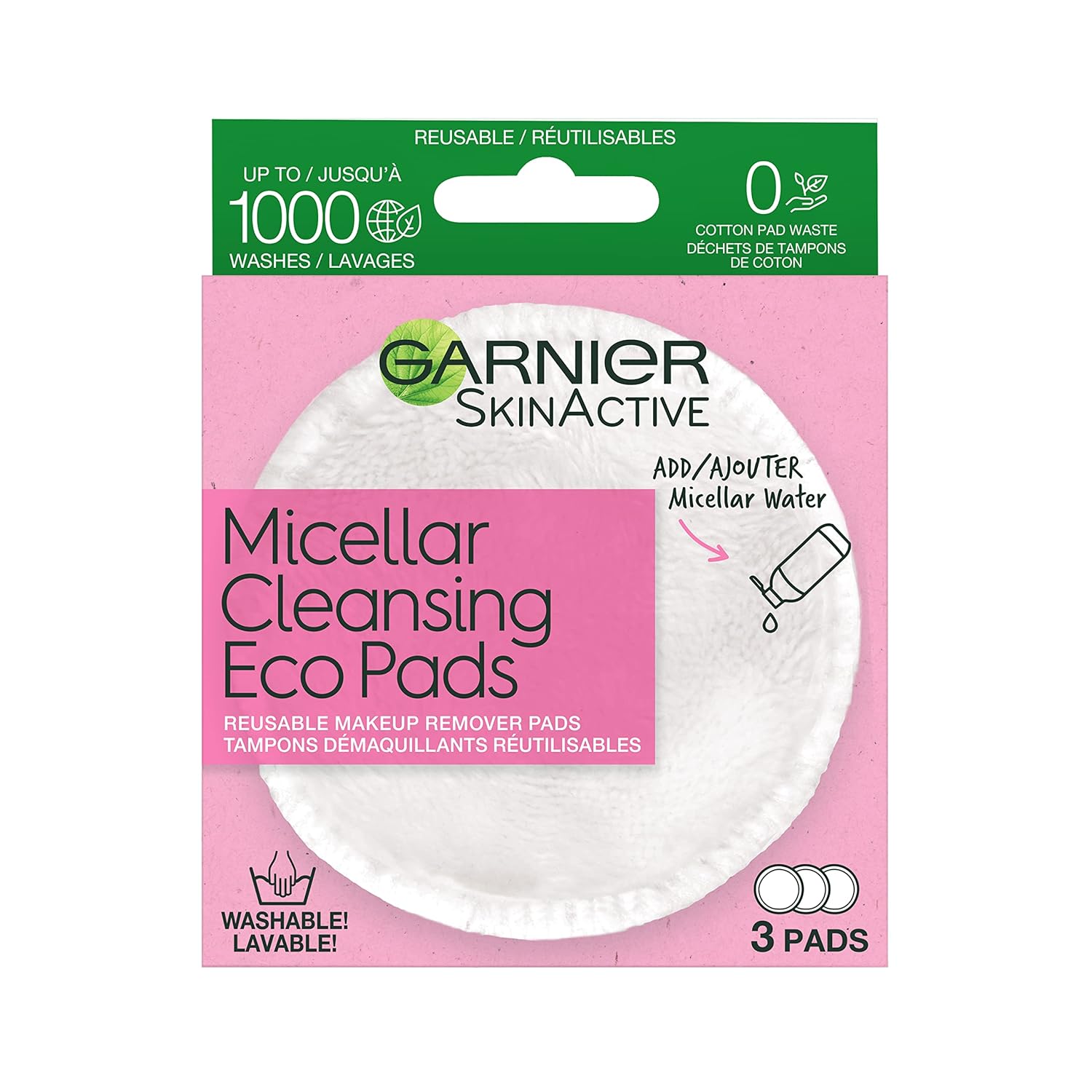 Garnier SkinActive Micellar Cleansing Eco Pads, Reusable, 3 Ultra-soft Microfiber Pads, 1 Count (Packaging May Vary) : Beauty & Personal Care