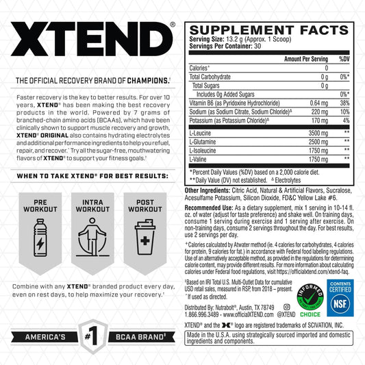 Xtend Original Bcaa Powder 7G Bcaa And 2.5G L-Glutamine, Sugar Free Post Workout Muscle Recovery Drink With Amino Acids For Men & Women, 30 Servings