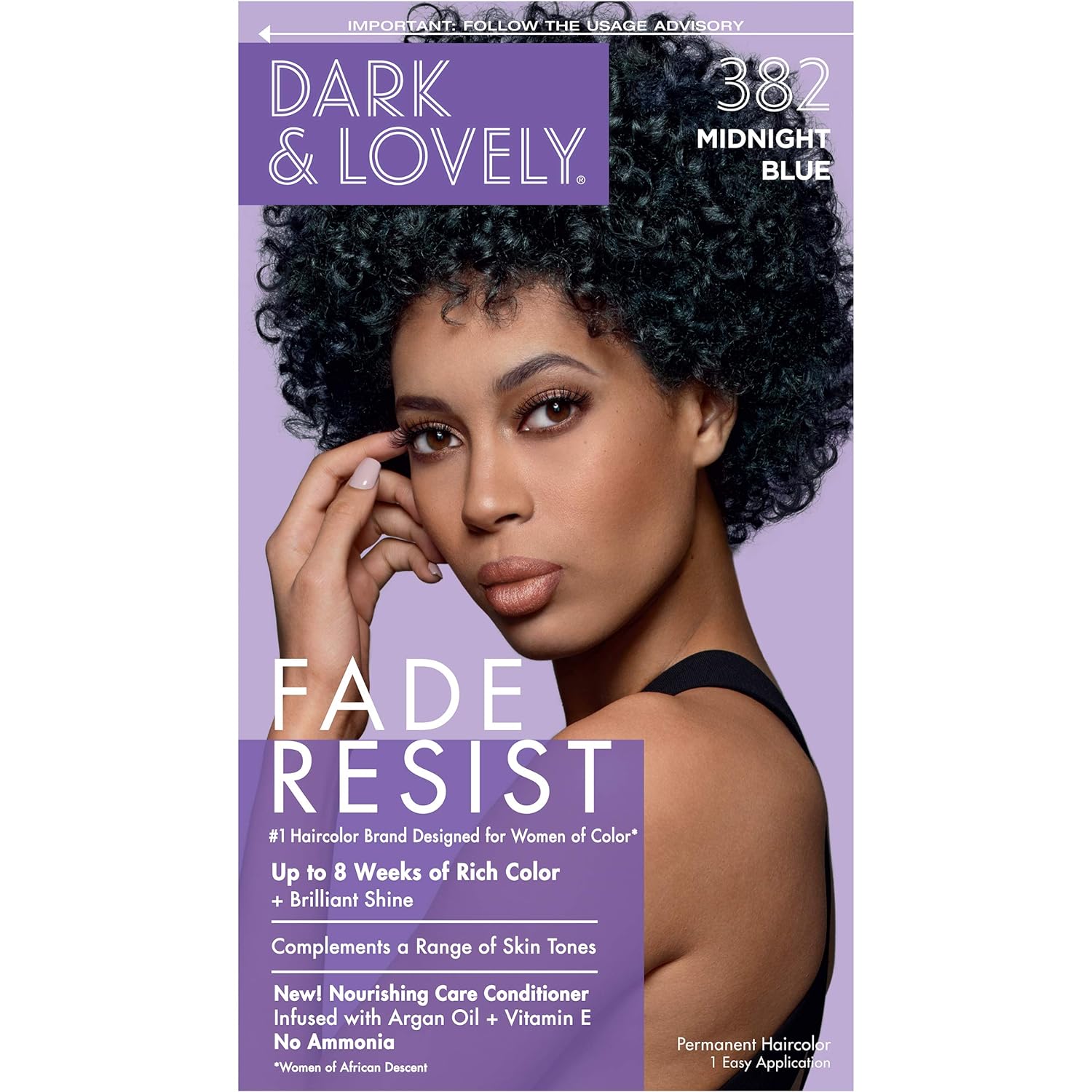 SoftSheen-Carson Dark and Lovely Fade Resist Rich Conditioning Hair Color, Permanent Hair Color, Up To 100 percent Gray Coverage, Brilliant Shine with Argan Oil and Vitamin E, Midnight Blue