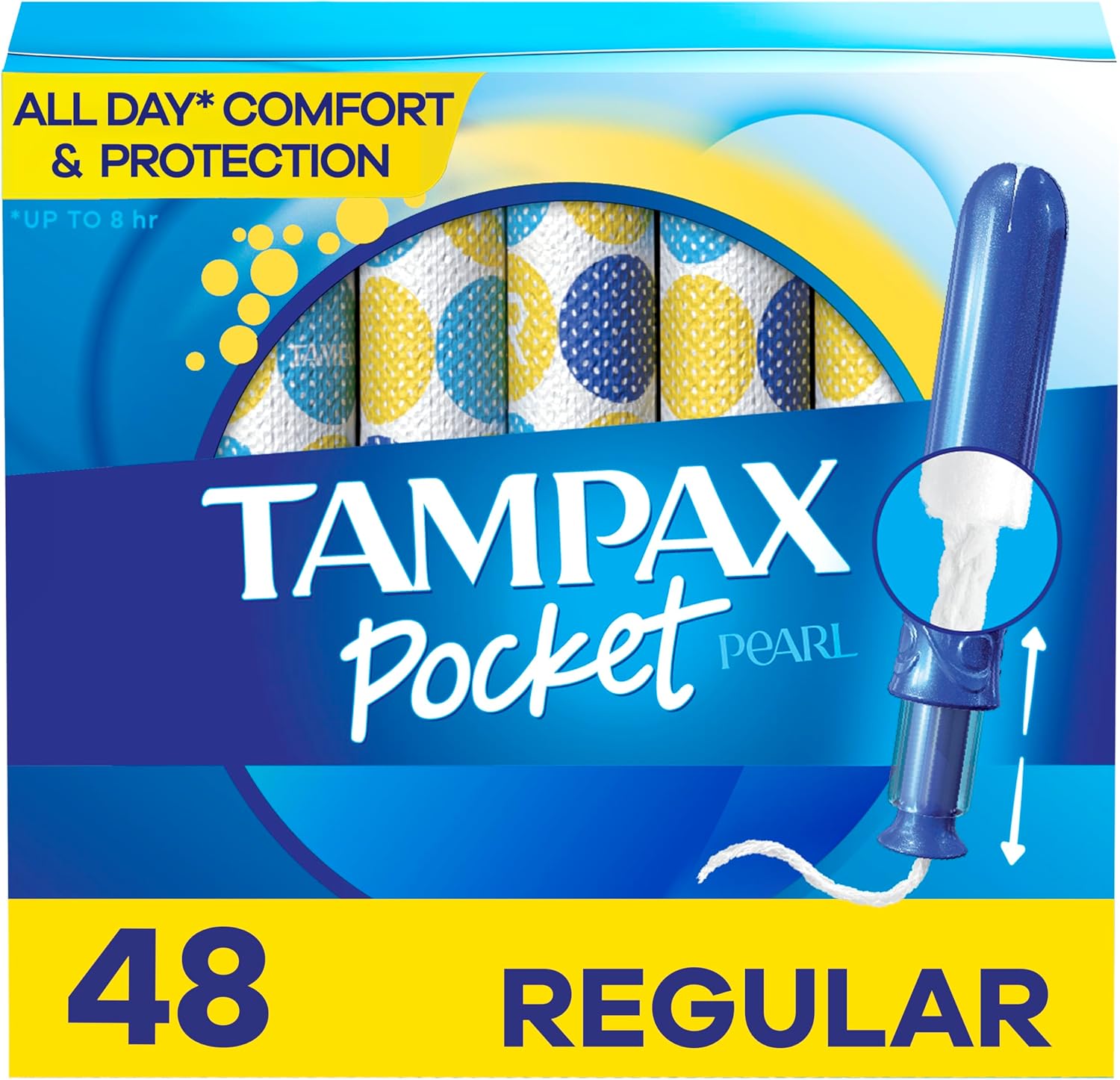 Tampax Pocket Pearl Tampons, With Leakguard Braid, Regular Absorbency, Unscented, 48 Count Total (3 Packs Of 16)