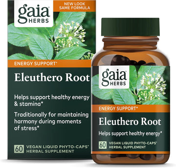 Gaia Herbs Eleuthero Root - Energy, Stamina & Mental Endurance Support - Eleuthero Root (Siberian Ginseng) Adaptogen Herbal Supplement - 60 Vegan Liq Phyto-Capsules (30-Day Supply)
