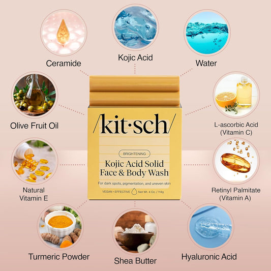 Kitsch Kojic Acid Soap - Brightening & Hydrating Kojic With Turmeric Soap Bar - Reduces Dark Spots, Evens Skin Tone, With Hyaluronic Acid & Shea Butter, Paraben & Sulfate-Free - 4Oz, Made In Usa