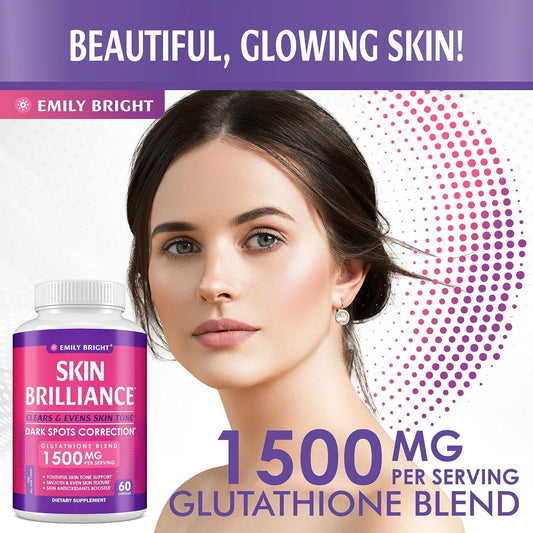 Glutathione Capsules - 1,500Mcg Glutathione Supplement - Skin Tone Enhancer - Targets Dark Spots & Acne Marks - Potent Antioxidant - 60 Capsules