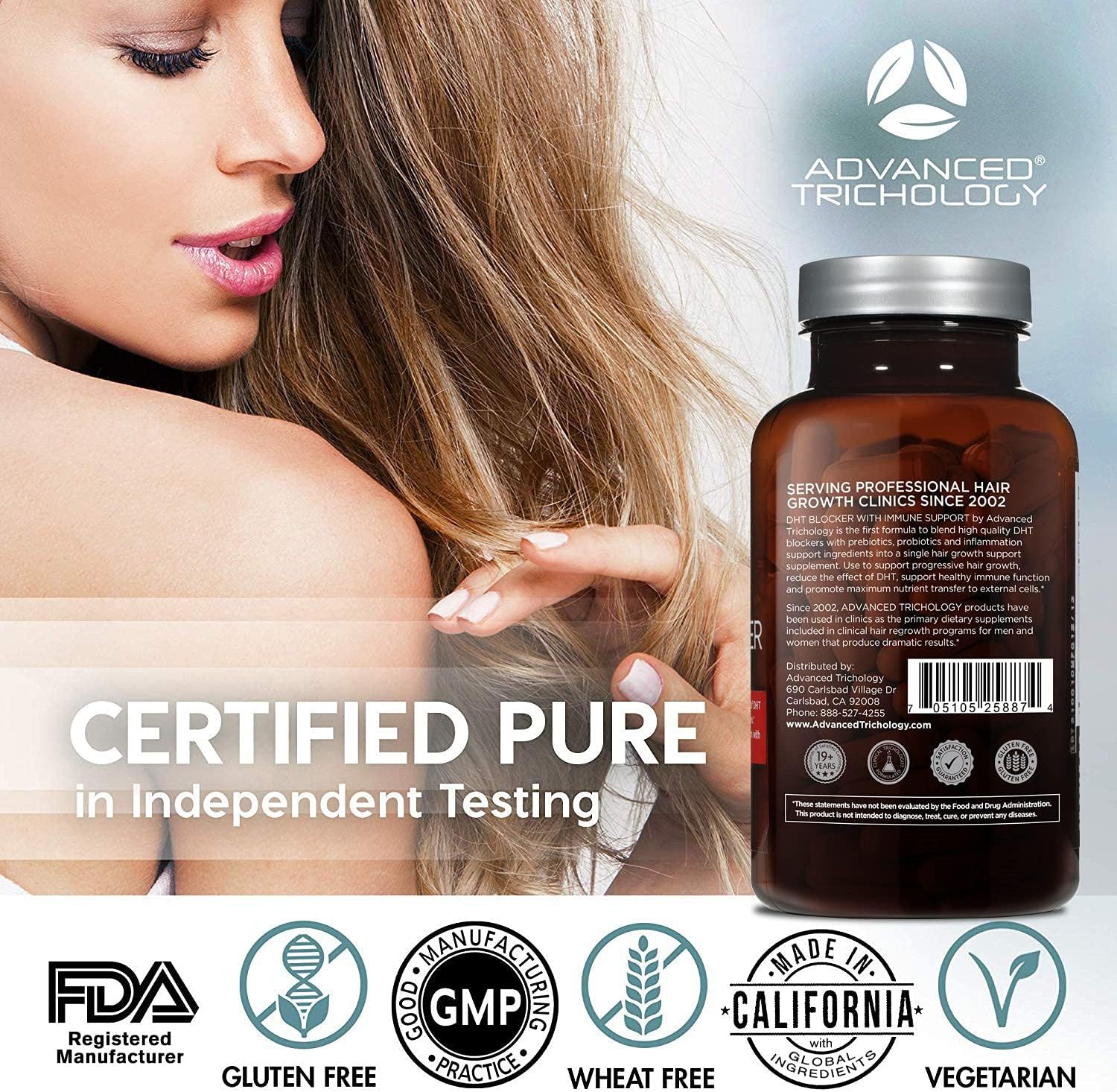 Advanced Trichology DHT BLOCKER Hair Growth Supplement for Genetic Thinning, Men & Women, Approved by American Hair Loss Association, Backed by 20 Years of Experience in Hair Loss Treatment Clinics : Health & Household