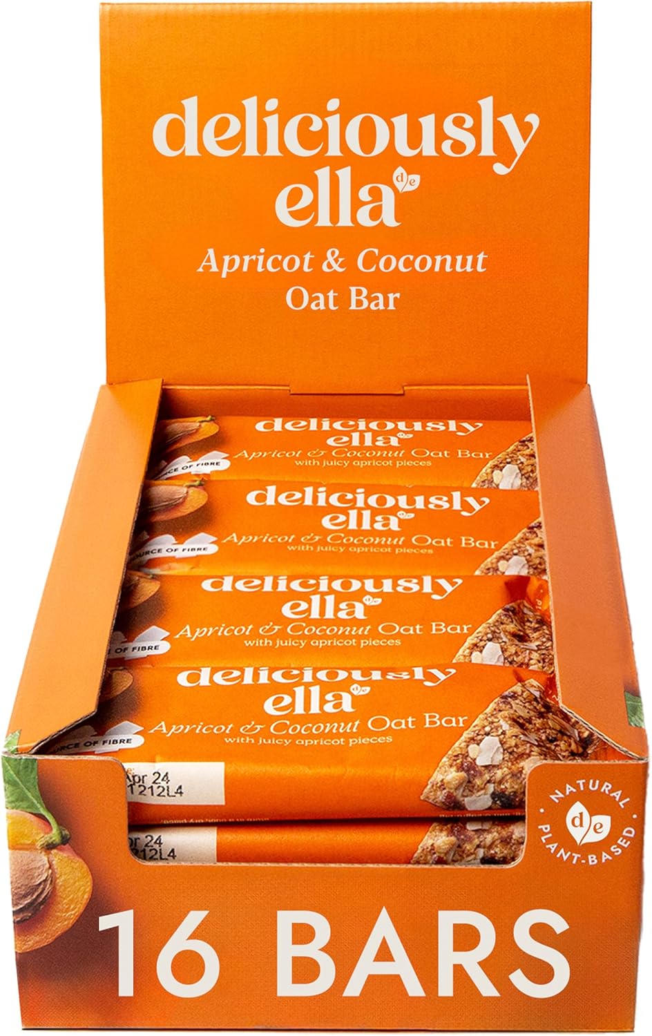 Deliciously Ella - Apricot & Coconut Oat Bar, Gluten-Free, Vegan Friendly, Healthy Snack, 50G (16 Bars)