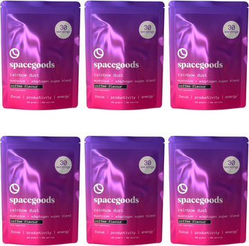 Spacegoods Rainbow Dust 6 Pack 240G | 180 Days Supply | Flavoured Mushroom Coffee | 120Mg Of Natural Caffeine | Lions Mane, Chaga Ashwagandha & Vitamin B5| Sharper Focus, Energy & Calm | Coffee