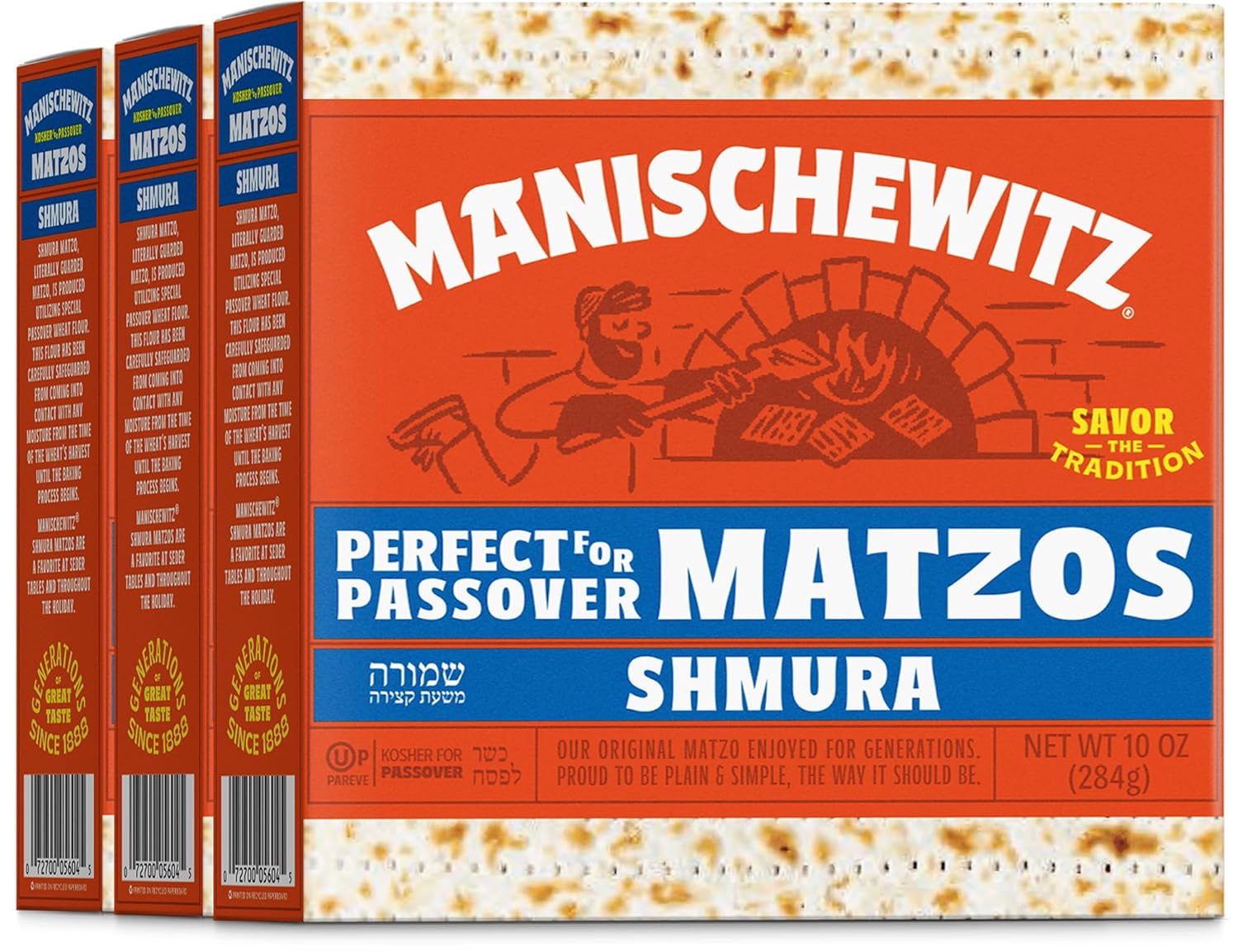 Manischewitz Shmura Matzo, 10 oz (3 Pack) | Crunchy & Delicious | Nothing Artificial | Kosher for Passover