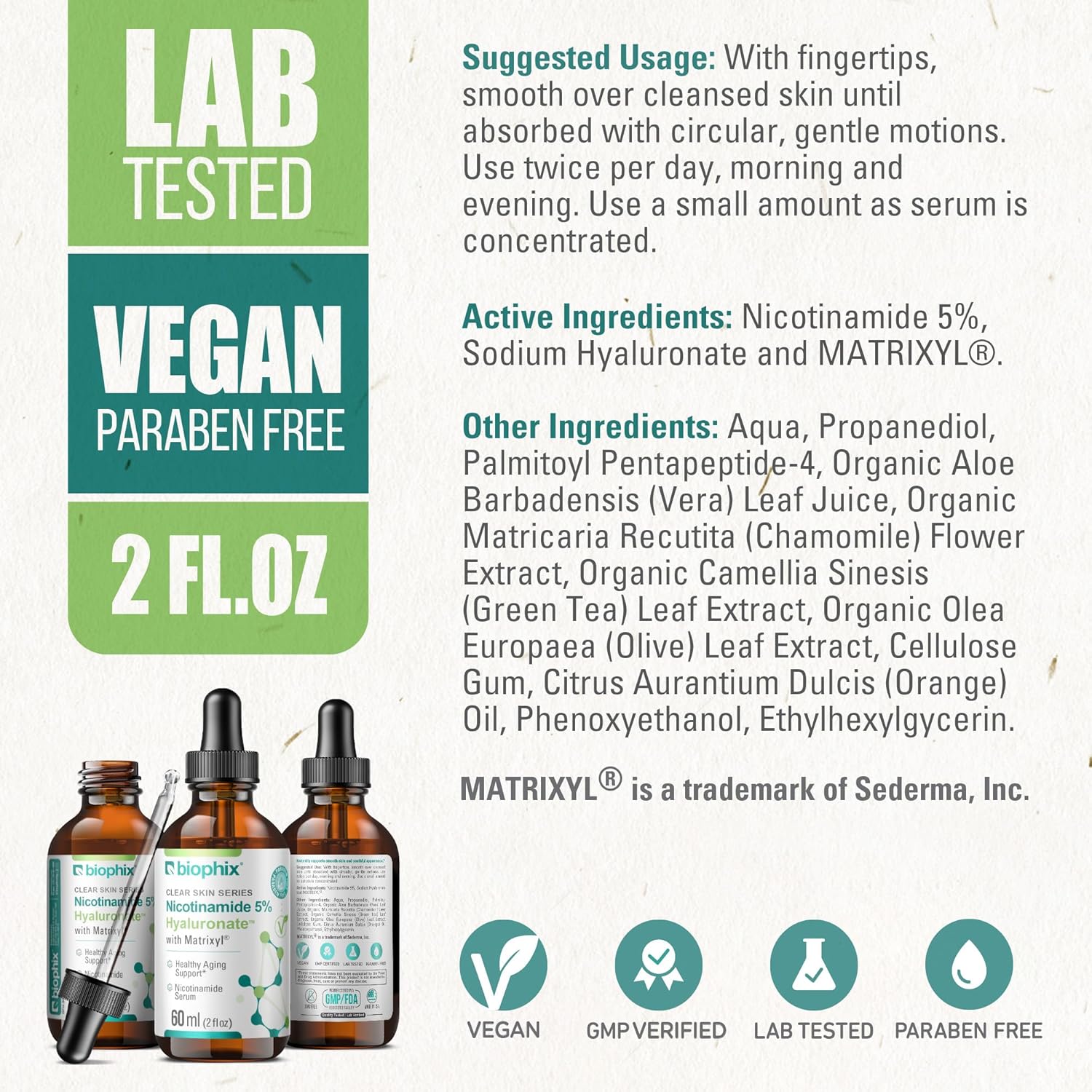 B-3 Nicotinamide Age-Defying Liquid Serum 2 Oz - Hyaluronic Acid - Matrixyl ® - Supports Skin Health - Healthy Aging : Beauty & Personal Care