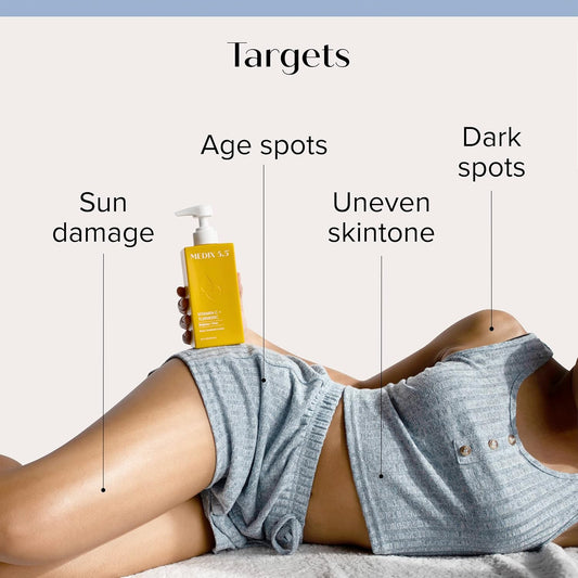 Medix 5.5 Vitamin C Body Cream + Glycolic Acid Exfoliating Body Wash + 3% Hyaluronic Acid Hydrating Booster Serum Set