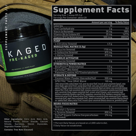 Kaged Original Pre Workout Powder | Berry Blast | Pre-Kaged | Formulat
