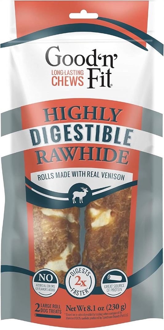 Good 'N' Fit Large Long Lasting Rolls, Treat Your Dog To Real Venison Rawhide With No Artificial Colors Or Flavors