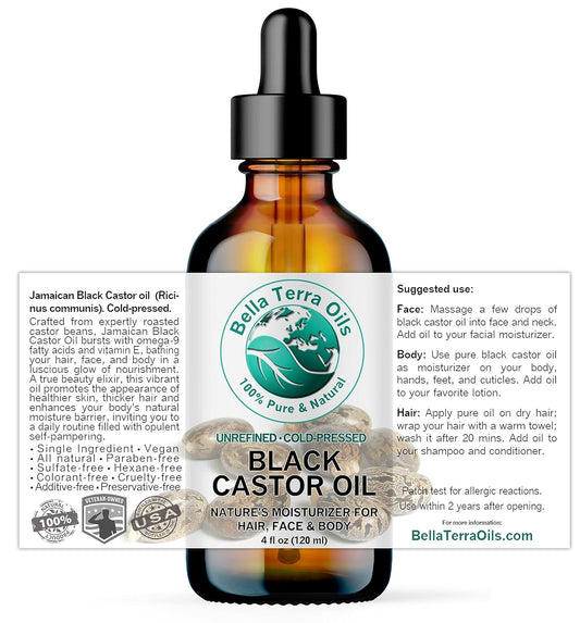 Bella Terra Oils - Jamaican Black Castor Oil 4 oz - Pure and Authentic, Packed with Ricinoleic Acid, Elevate Your Beauty Regimen