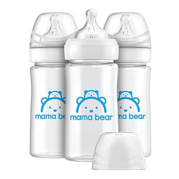 Mama Bear Infant Feeding Wide-Neck Baby Bottle with Slow Flow Nipple, BPA Free, 9 oz, Pack of 3, Transparent