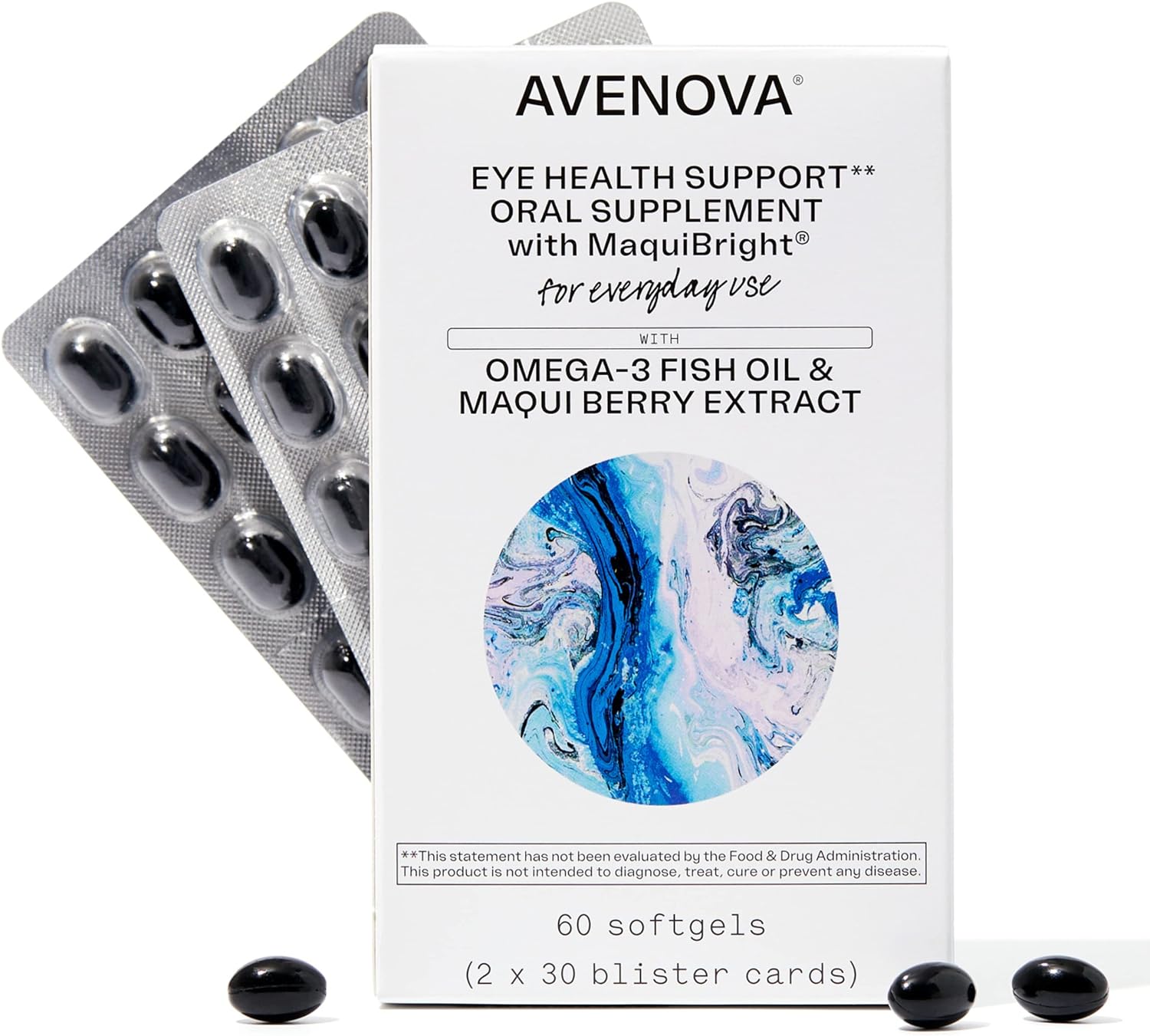 Avenova Eye Health Support Oral Supplement with MaquiBright? - Antioxidant-Rich Maqui Berry Extract and Omega-3 Triglyceride Fish Oil for Dry Eye Relief, Eye Strain and Vision Health, 60 Softgels