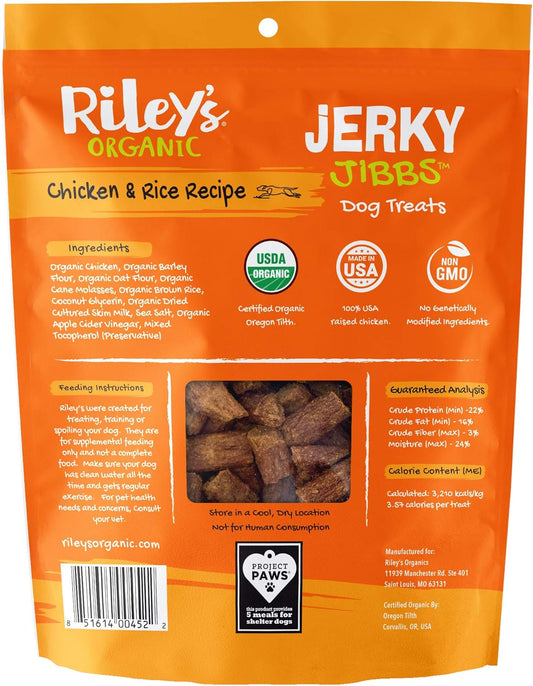 Riley'S Organic Dog Training Treats - Chicken Dog Jerky Treats Chicken & Rice Bite Sized Soft Jerky Treats For Dogs - Great For Small & Large Breeds - Jibbs - 5 Oz