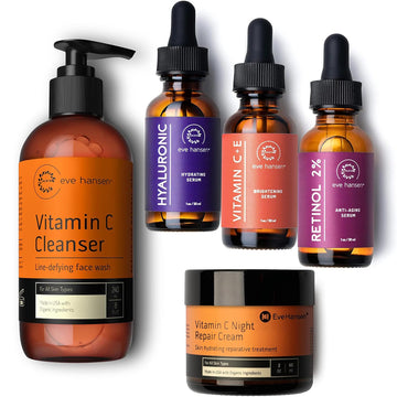 Eve Hansen Vitamin C Anti-Aging Serum Set - 3-In-1 Serum, Cleanser, Night Cream For Face