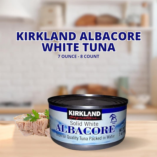 Worldwide Nutrition Bundle Compatible with Kirkland Signature Solid White Albacore Tuna - Premium Quality and Deliciously Versatile Tuna - 8 Counts of 7 Ounce Cans and Multi-Purpose Key Chain