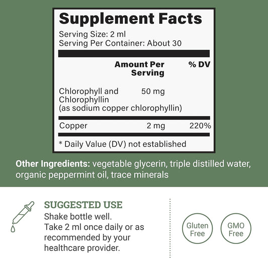 Liquid Chlorophyll, Liquid Drops For Immune System Support, Natural Internal Deodorant - Vegan Chlorophyll Liquid Drops With Organic Glycerin - Clorofila Liquida, Chlorophyllin Detox Cleanse (1 Ml)