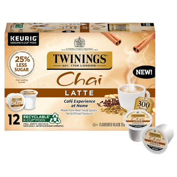 Twinings Chai Latte Black Tea K-Cup Pods For Keurig, 12 Count (Pack Of 6), Creamy, Slightly Sweet, Less Sugar, Caffeinated, Enjoy Hot Or Iced