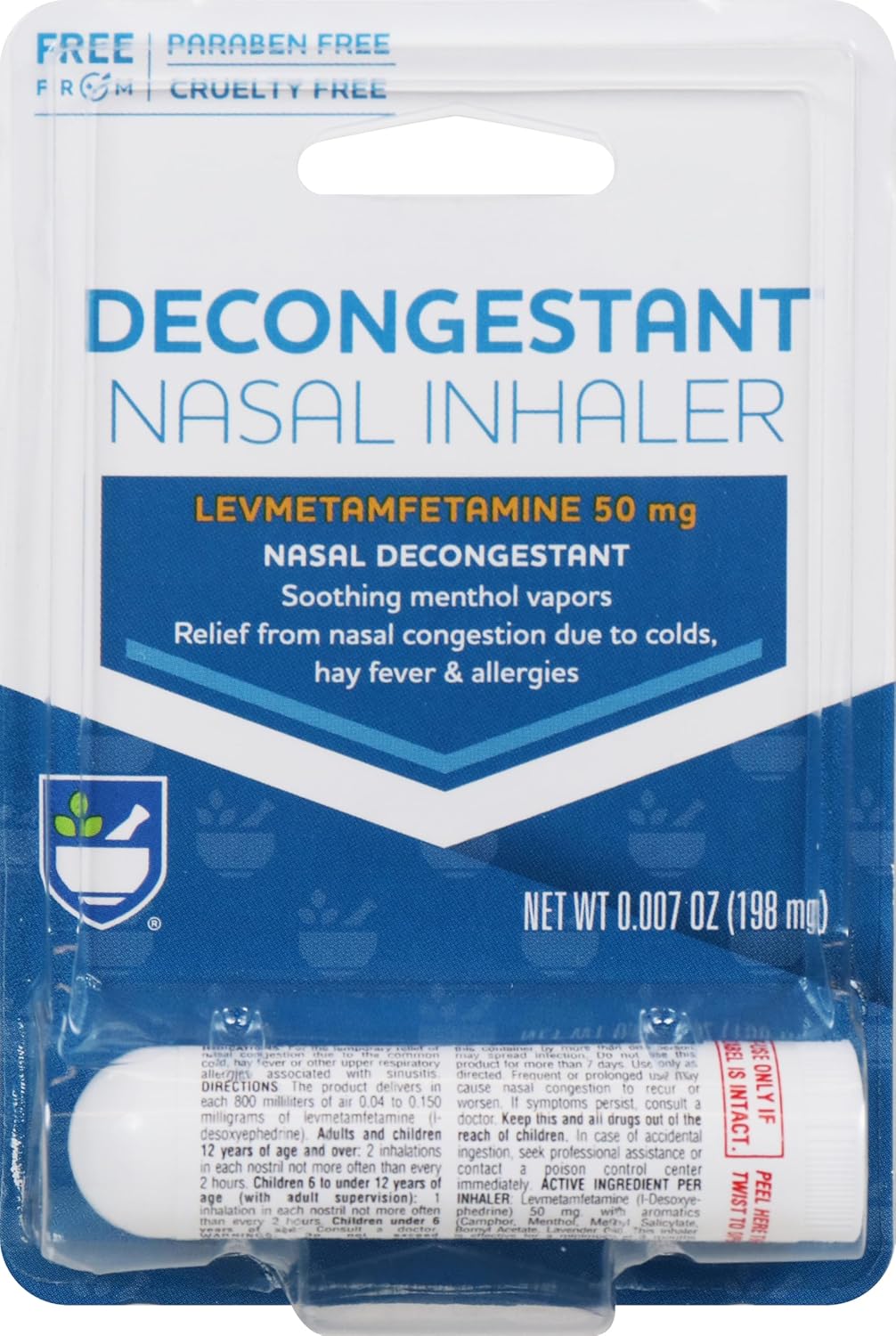 Rite Aid Nasal Decongestant Inhaler - 0.007 Oz | Nasal Congestion Relief | Nasal Spray For Allergy, Cold, & Sinus | Adult & Kids Allergy Medicine & Allergy Relief | Sinus Steamer Allergy Medication