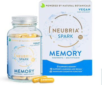 Neubria Spark Memory Supplement – Multivitamin For Adults With Bacopa Monnieri, Ginkgo Biloba, Turmeric, Ashwagandha, Coq10 & Citicoline – Potent Cognitive Formula – 60 Vegan Capsules