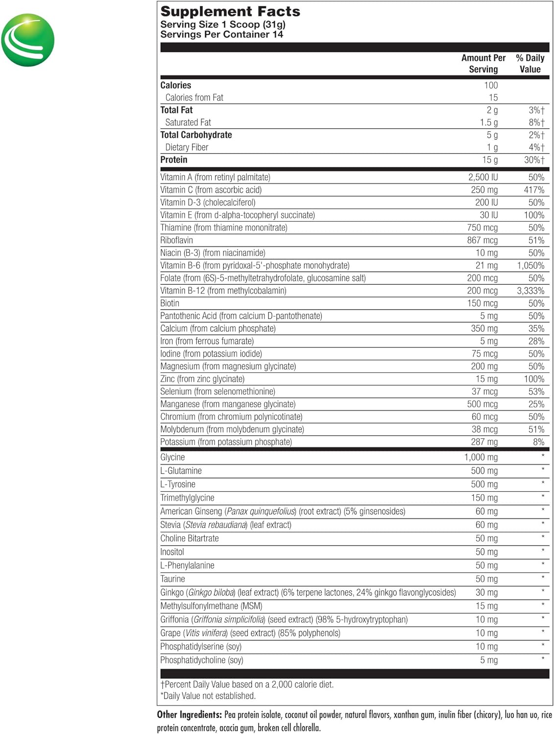Nutra BioGenesis - BioFocus - Pea, Chlorella & Rice Protein Plus Glycine, TMG & 5-HTP for Brain Boost and Cognitive Support - Natural Berry Flavored Powder - Gluten Free - 15.3 Ounce : Health & Household