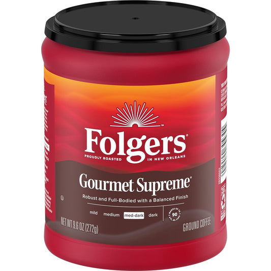 Folgers Gourmet Supreme Medium Dark Roast Ground Coffee, 9.6 Ounces (Pack of 6)