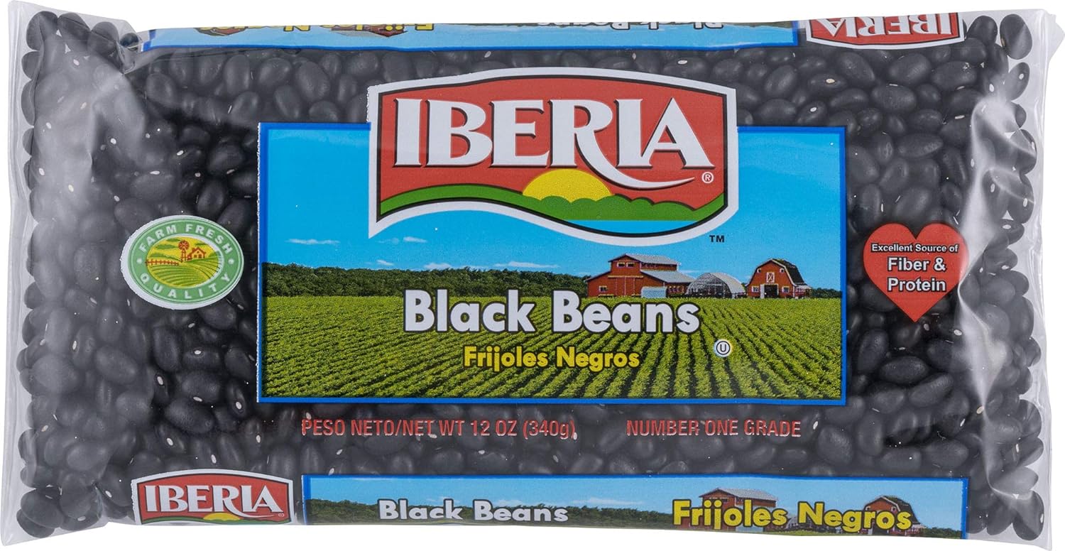 Iberia Black Beans, 12 Ounce (Pack of 24) Dry Beans, Bulk Dry Black Beans Bag, Fiber & Protein Source, Farm Fresh# 1 Grade Black Beans