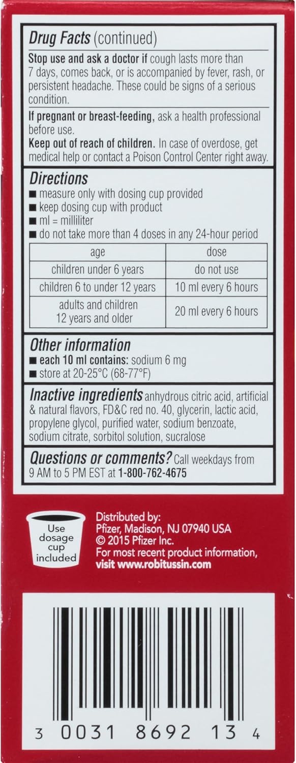 Robitussin Long-Acting Cough And Cold Medicine For Kids, Fruit Punch Flavor - 4 Fl Oz Bottle : Health & Household