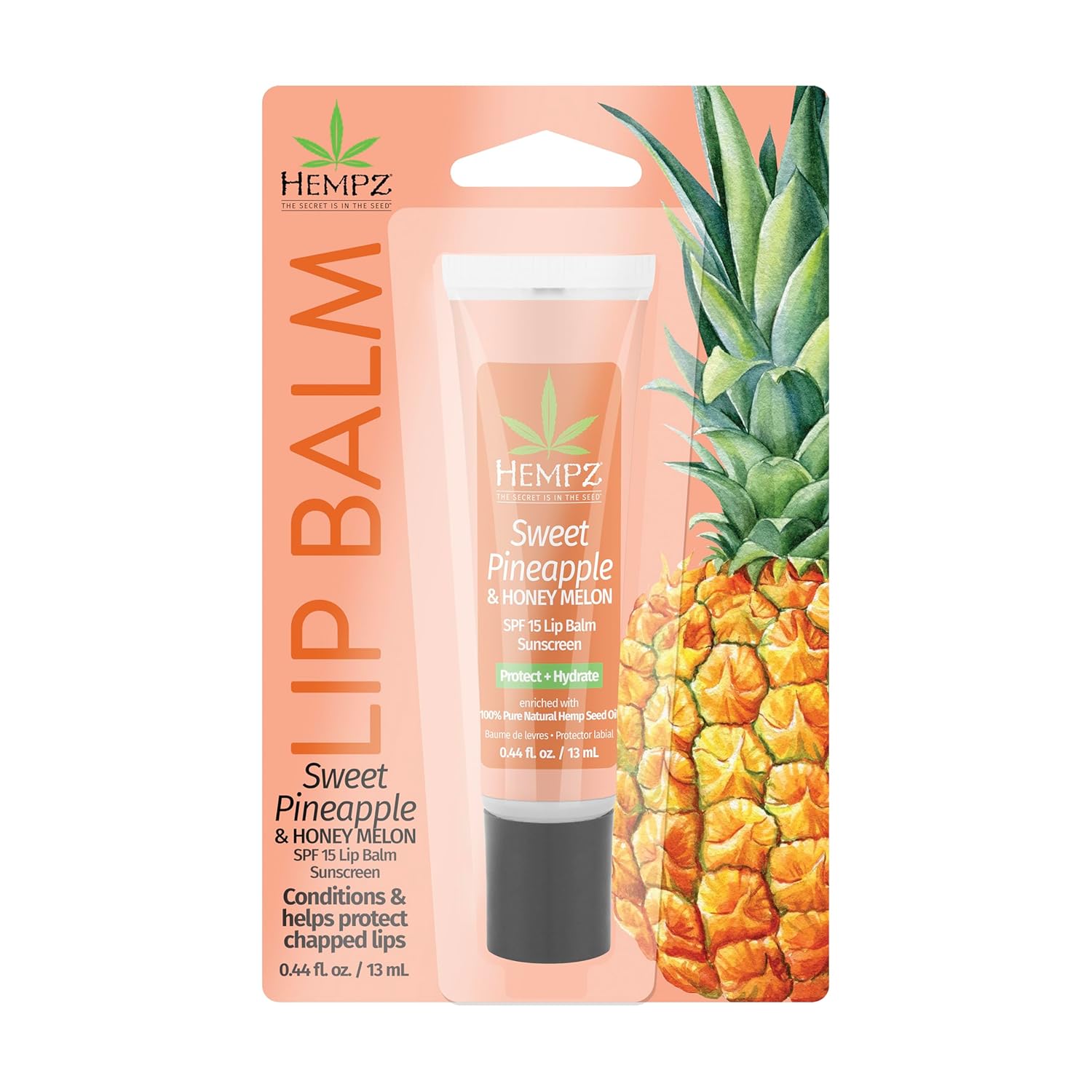 Hempz Spf 15 Lip Balm, Sweet Pineapple & Honey Melon Herbal Soothing Lip Care, For Men Or Women .44 Oz