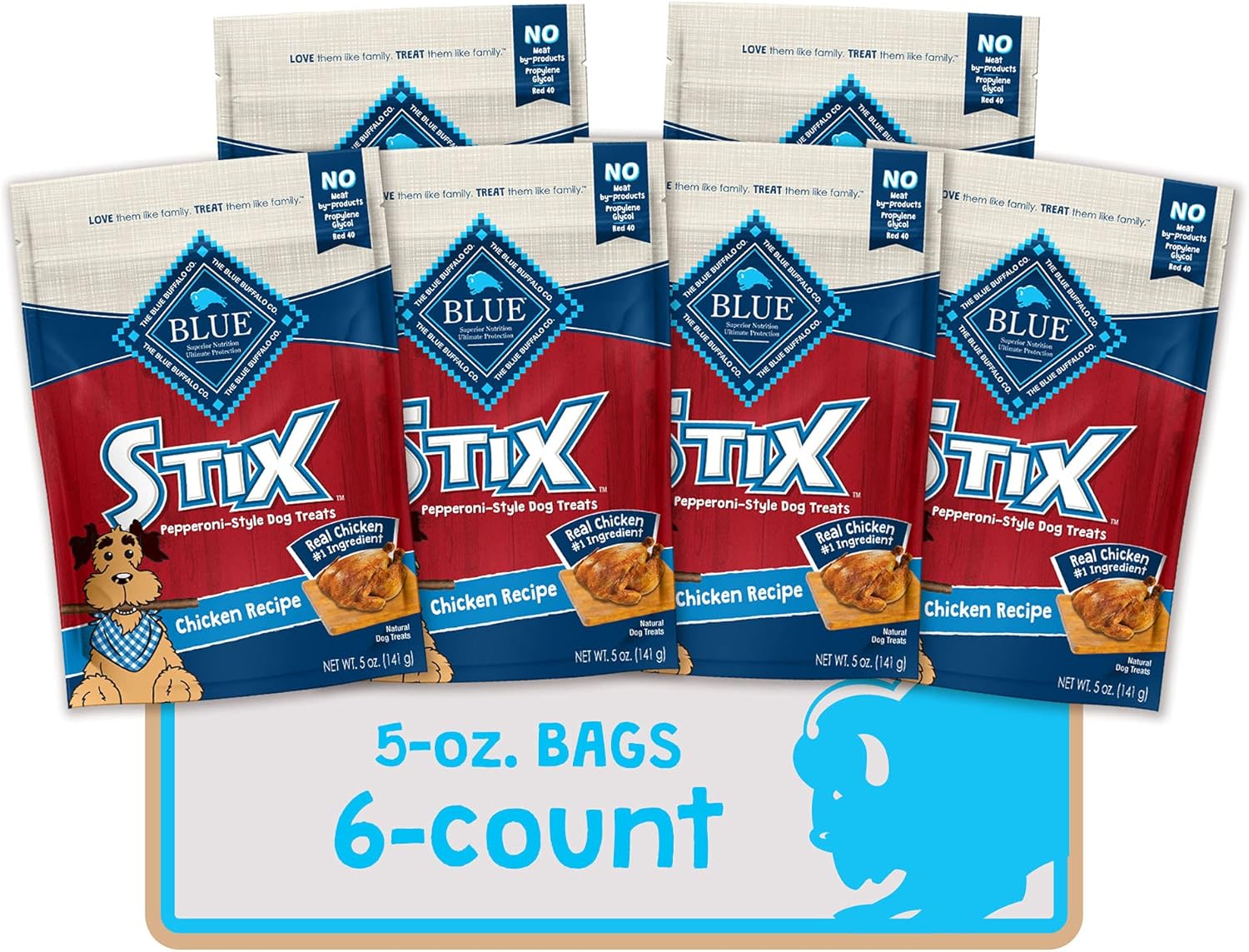 Blue Buffalo Stix Natural Soft-Moist Dog Treats, Chicken Recipe 5-Oz Bag (Pack Of 6)