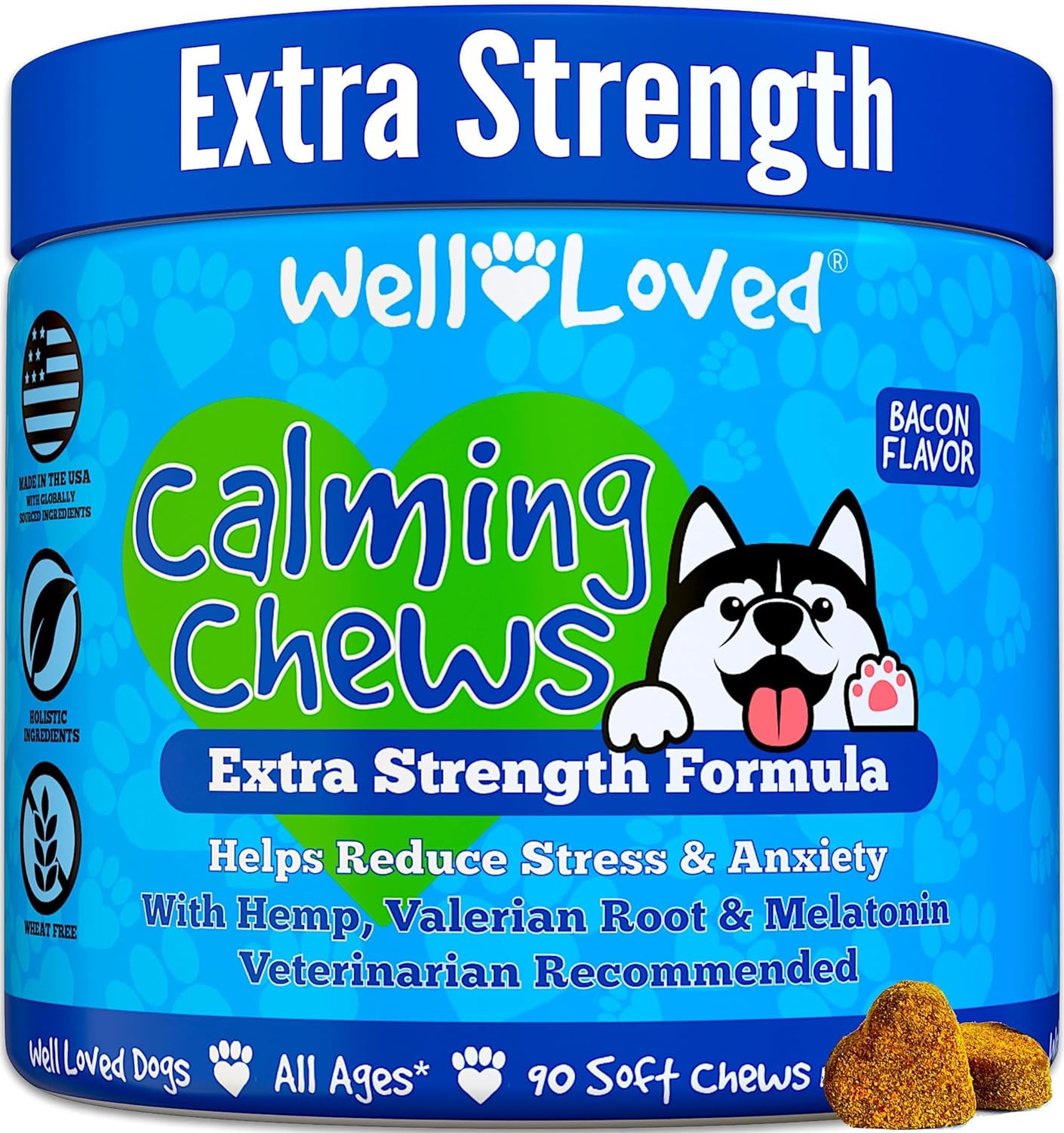 Calming Chews for Dogs - Dog Anxiety Relief, Made in USA, Vet Recommended, Dog Calming Chews - Anxiety Relief Treats, Melatonin for Dogs, Hemp Dog Treats for Calming, Extra Strength