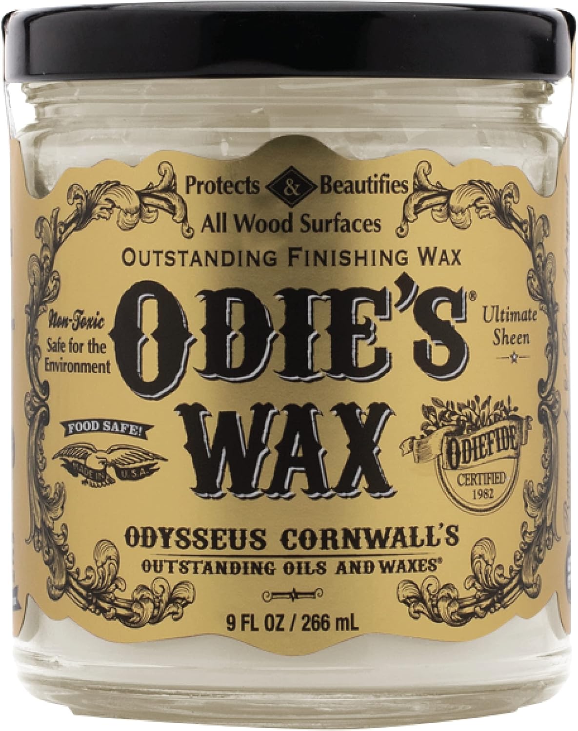 ODIE'S Wax •Super Hard Wax for Wood •Works with Odie's Oil •Odie's Super Duper Oil and Odie's Wood Butter for Extra Lustrous Sheen •Protection and Durability •9 Ounce Glass Jar