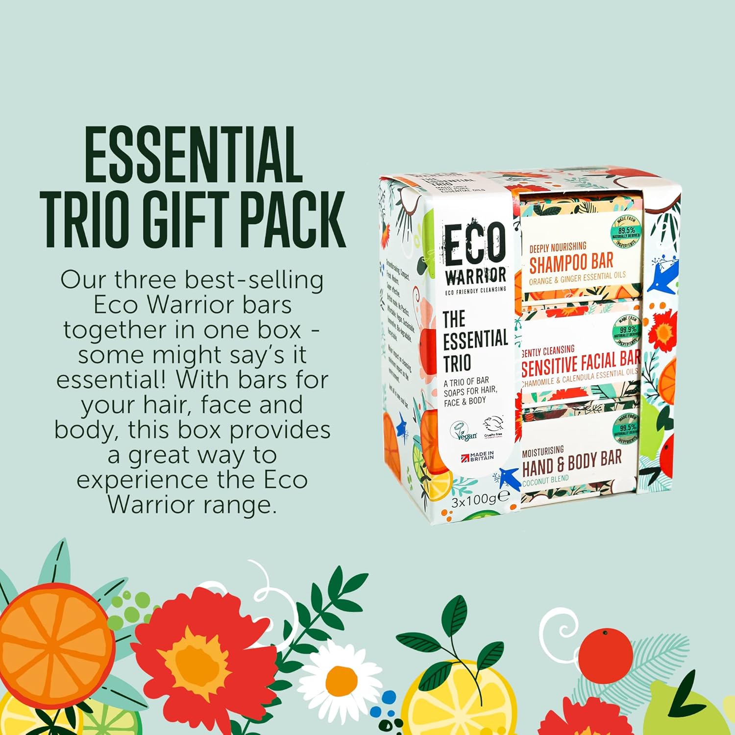 Eco Warrior The Sensitive Trio Soap Bars (3 x 100g)| Shampoo, Facial and Body Soap Bars | Natural, Vegan, Eco Friendly, Cruelty Free, No SLS or Parabens | Gentle for sensitive skin | Gift for her : Amazon.co.uk: Beauty
