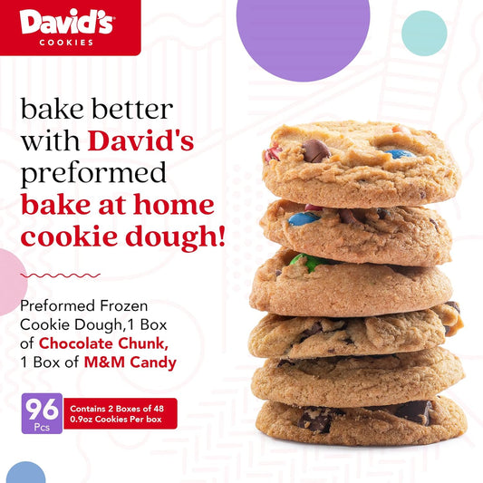 David'S Cookies Preformed Frozen Cookie Dough Chocolate Chunk & Candy 96 Count