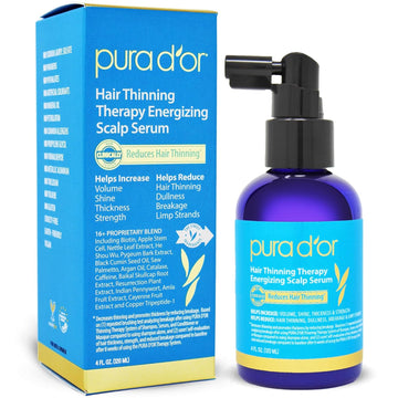 PURA D'OR Scalp Therapy Energizing Scalp Serum Revitalizer (4oz) with Argan Oil, Biotin, Caffeine, Stem Cell, Catalase & DHT Blockers, All Hair Types, Men & Women (Packaging may vary)