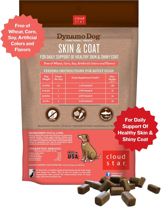 Cloud Star Dynamo Dog Skin & Coat Soft Chews Grain Free Dog Treats, Salmon, 14 Oz. Pouch