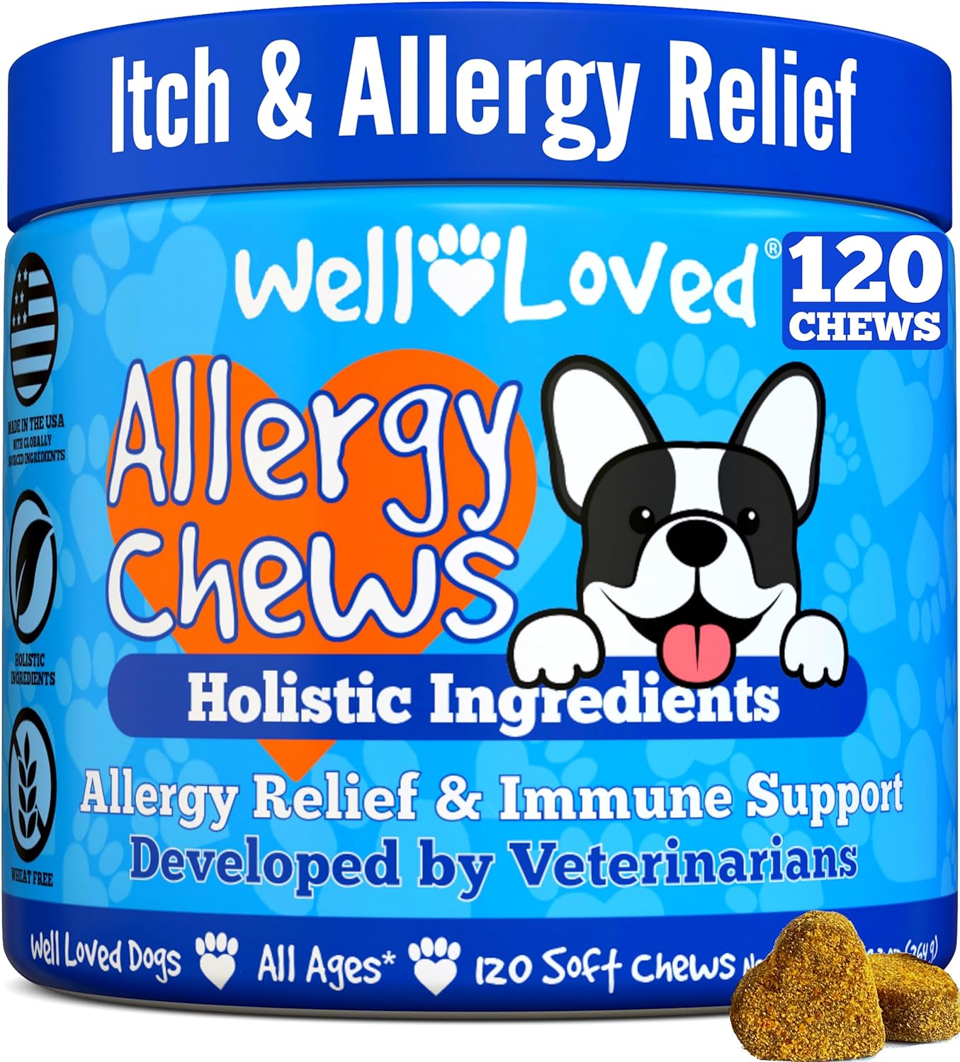 Dog Allergy Chews - Dog Allergy Relief, Made in USA, Vet Developed, Hot Spot Treatment for Dogs, Dog Itch Relief, Anti Itch for Dogs, Dog Vitamins, Dog Skin Allergies Treatment, 120 Count