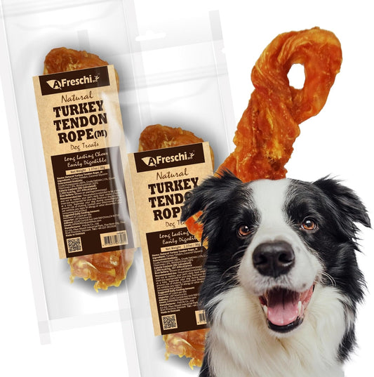 Afreschi Turkey Tendon For Dogs, Dog Treats For Signature Series, All Natural Human Grade Puppy Chew, Ingredient Sourced From Usa, Hypoallergenic, Rawhide Alternative, 20 Units/Box Rope (Medium)