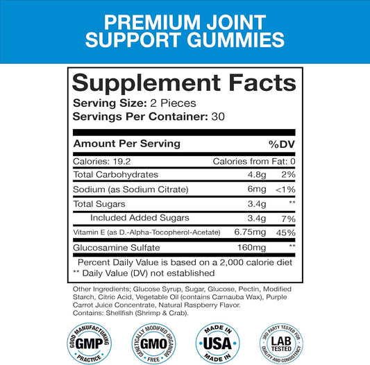 Joint Support Gummies Extra Strength Glucosamine & Vitamin E, Natural Flexibility & Joint Support Supplement - Best Cartilage & Immune Health Support For Women & Men - 60 Gummies