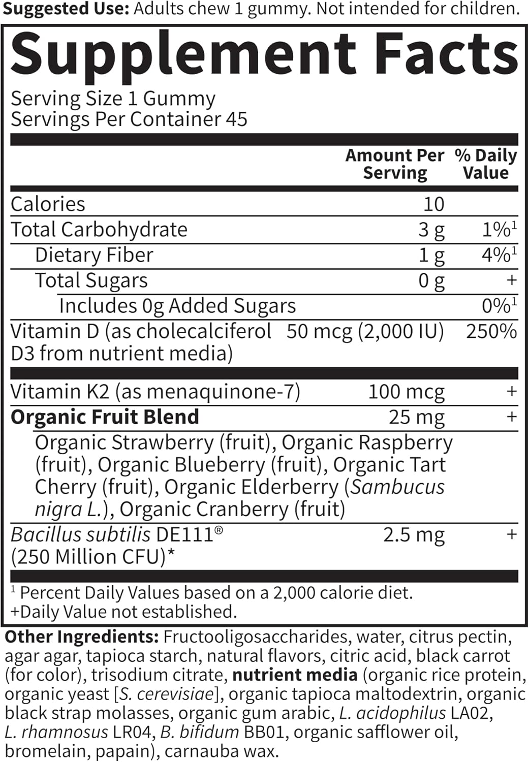 Garden Of Life Vitamin D3+K2 Gummies With Prebiotics&Probiotics For Digestion,2000 Iu Vitamin D3+100Mcg K2 For Bone&Immune Health For Adults,Vitamin Code,Non-Gmo,Gluten-Free,45 Raspberry Lemon Gummies : Health & Household