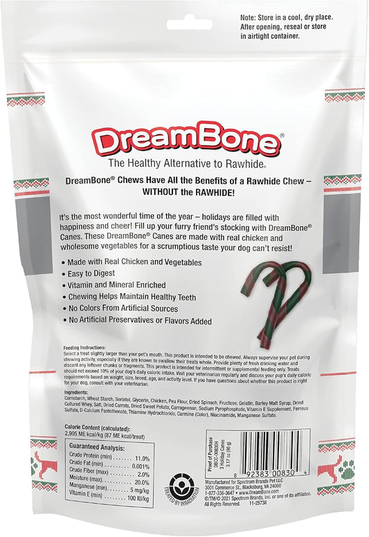 Dreambone Holiday Canes, 3 Count, Made With Real Chicken, Rawhide-Free Chews For Dogs