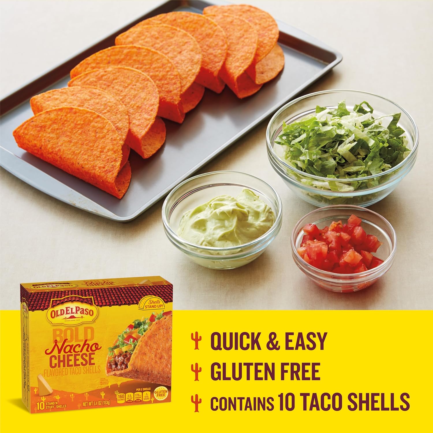 Old El Paso Stand 'N Stuff Bold Nacho Cheese Flavored Taco Shells, 10-count (Pack of 6)