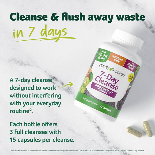 Purely Inspired 7-Day Detox Cleanse - Whole Body Cleanse & Detox Pills For Women & Men, Powered With Senna Leaf, Vitamin C, Apple Cider Vinegar, Digestive Enzymes & Probiotics - 42 Acai Berry Capsules