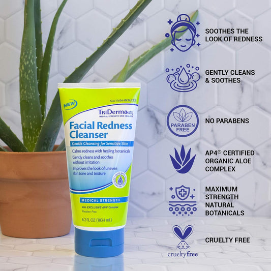 Triderma Facial Redness Cleanser Face Wash, Improves Appearance Of Red, Irritated Skin 6.2 Oz