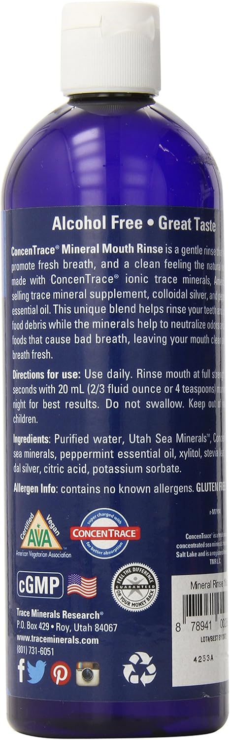 Trace Minerals Research Concentrace Mineral Mouth Rinse 1, Mint avor, Gentle Mouth Rinse, Fresh Breath, Natural Mouth Wash