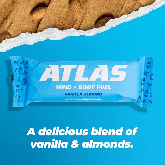 Atlas Protein Bar, 20G Protein, 1G Sugar, Clean Ingredients, Gluten Free, Vanilla Almond (12 Count, Pack Of 1)