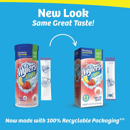 Wyler'S Light Pitcher Packs, Water Drink Mix, Strawberry Lemonade, 6 Boxes (36 Pitcher Packets)